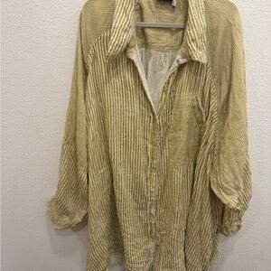 ASOS Curve Yellow Striped Button Down Shirt. PTP 40”